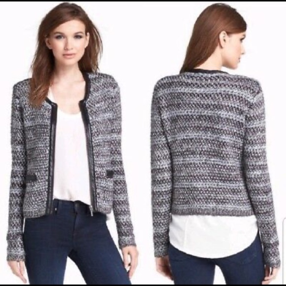 Joie Jacolyn chunky knit leather trim Jacket